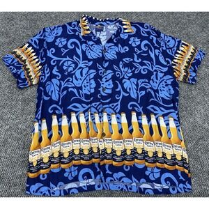 Corona Extra Men's XXL Beer Bottle Hawaiian Shirt Tropical Button Up 100% Rayon